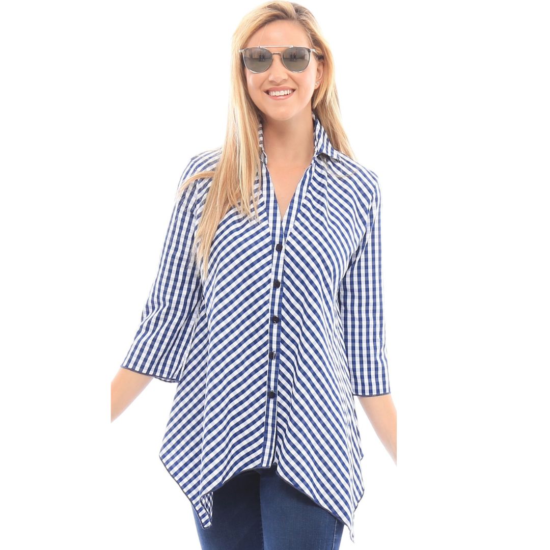 Mason Check, Tunic Cotton/Poly: Navy/White