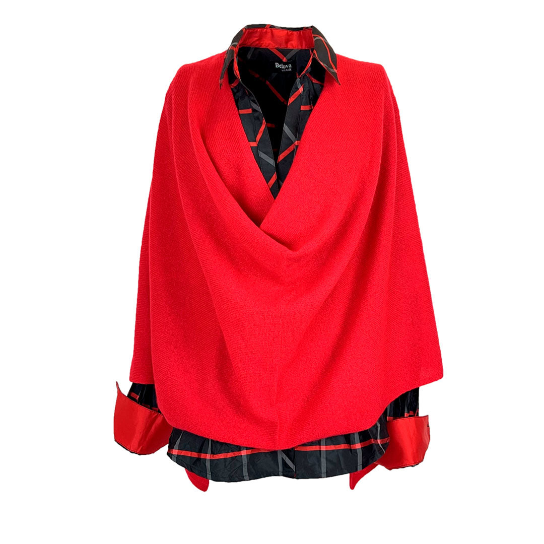 Two-Tone Red Cashmere Shawl - Ideal for Air-Conditioned Spaces